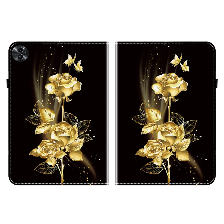For Realme Pad 2 11.5 Crystal Texture Painted Leather Tablet Case(Gold Butterfly Rose)