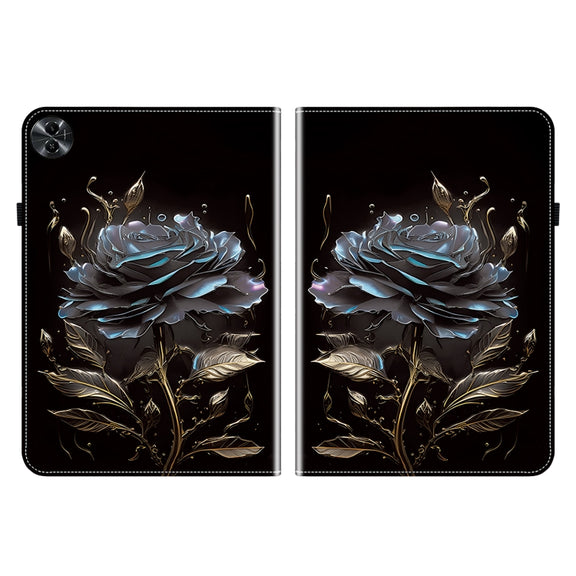For Realme Pad 2 11.5 Crystal Texture Painted Leather Tablet Case(Black Rose)