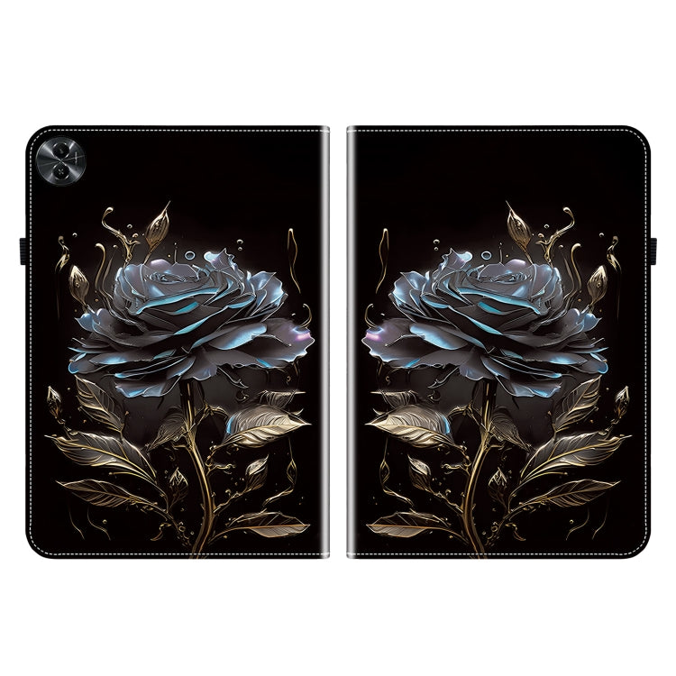 For Realme Pad 2 11.5 Crystal Texture Painted Leather Tablet Case(Black Rose)