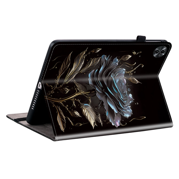 For Realme Pad 2 11.5 Crystal Texture Painted Leather Tablet Case(Black Rose)