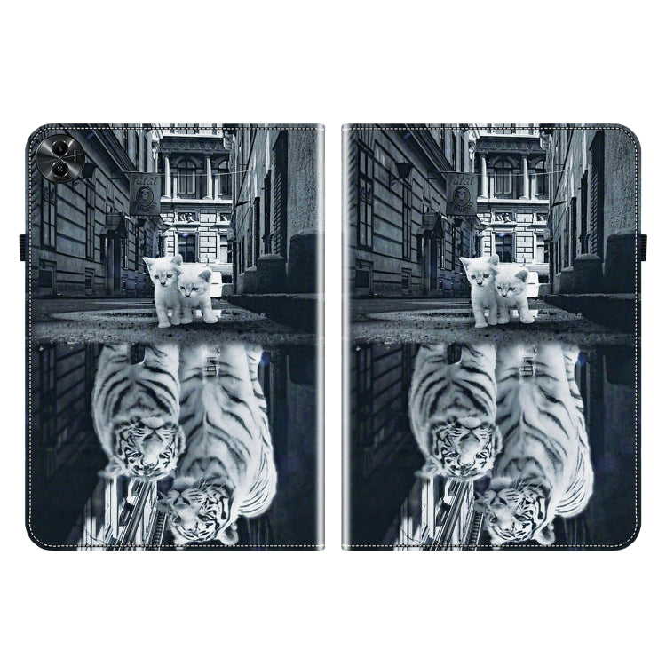 For Realme Pad 2 11.5 Crystal Texture Painted Leather Tablet Case(Cat Reflection Tiger)