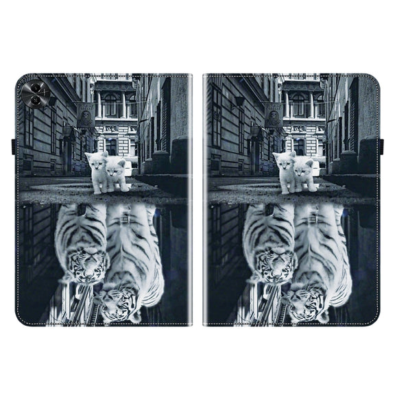 For Realme Pad 2 11.5 Crystal Texture Painted Leather Tablet Case(Cat Reflection Tiger)