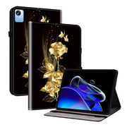For Realme Pad X Crystal Texture Painted Leather Tablet Case(Gold Butterfly Rose)