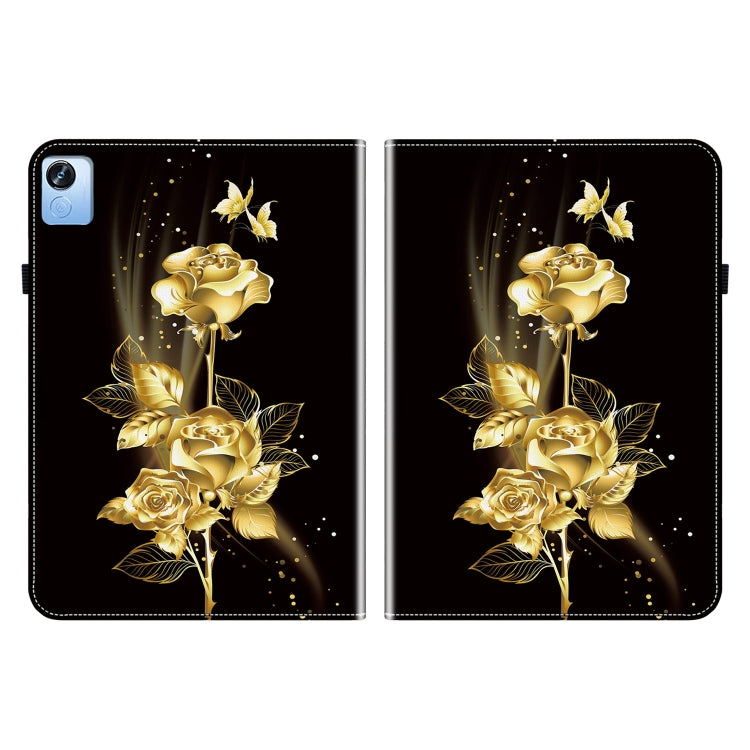 For Realme Pad X Crystal Texture Painted Leather Tablet Case(Gold Butterfly Rose)