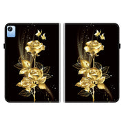 For Realme Pad X Crystal Texture Painted Leather Tablet Case(Gold Butterfly Rose)