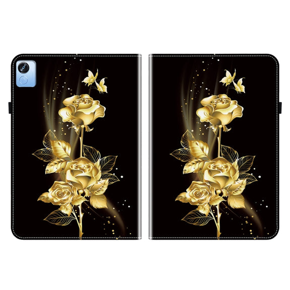 For Realme Pad X Crystal Texture Painted Leather Tablet Case(Gold Butterfly Rose)