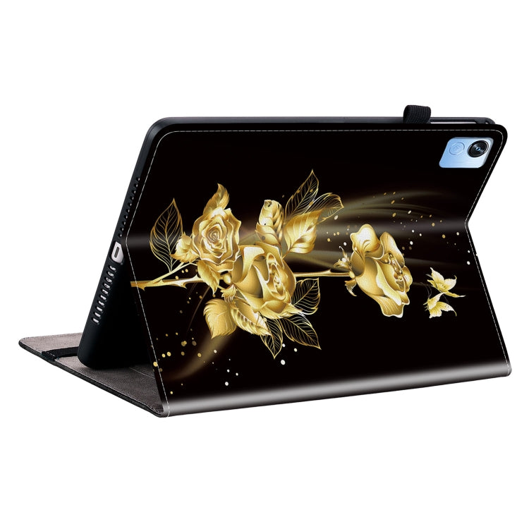 For Realme Pad X Crystal Texture Painted Leather Tablet Case(Gold Butterfly Rose)