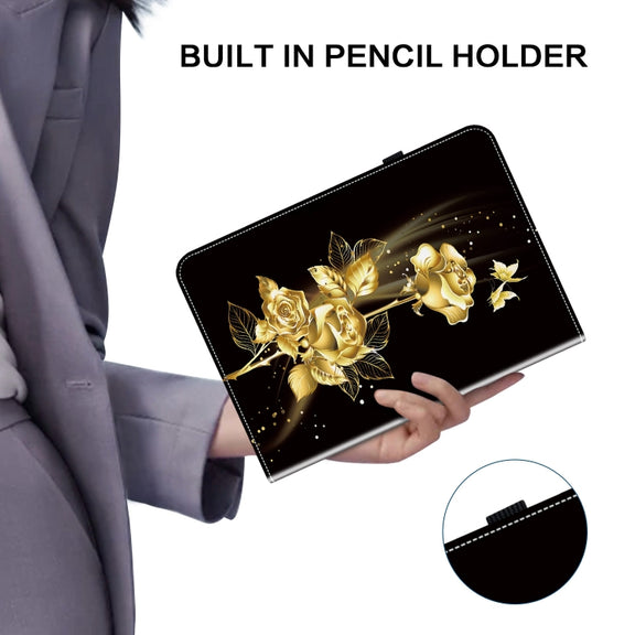 For Realme Pad X Crystal Texture Painted Leather Tablet Case(Gold Butterfly Rose)