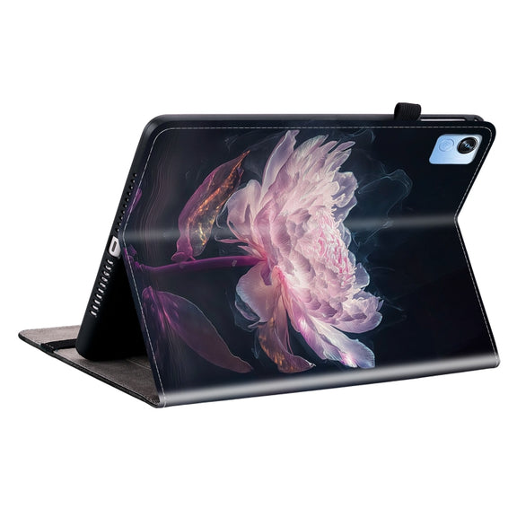 For Realme Pad X Crystal Texture Painted Leather Tablet Case(Purple Peony)