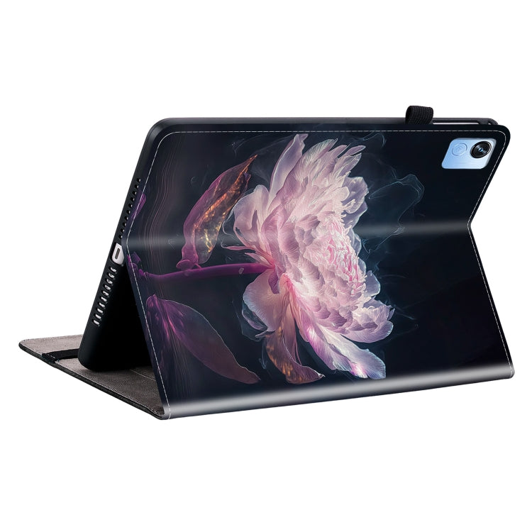 For Realme Pad X Crystal Texture Painted Leather Tablet Case(Purple Peony)
