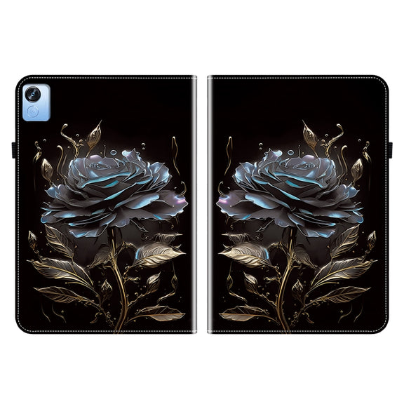 For Realme Pad X Crystal Texture Painted Leather Tablet Case(Black Rose)