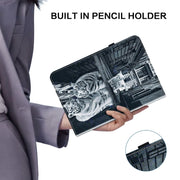 For Nokia T20 10.4 2021 Crystal Texture Painted Leather Tablet Case(Cat Reflection Tiger)