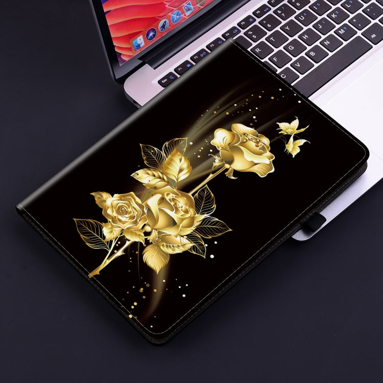 For Amazon Fire HD 10 2019/2017 Crystal Texture Painted Leather Smart Tablet Case(Gold Butterfly Rose)