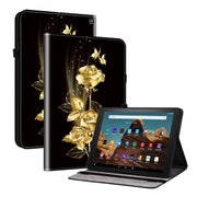 For Amazon Fire HD 10 2019/2017 Crystal Texture Painted Leather Smart Tablet Case(Gold Butterfly Rose)