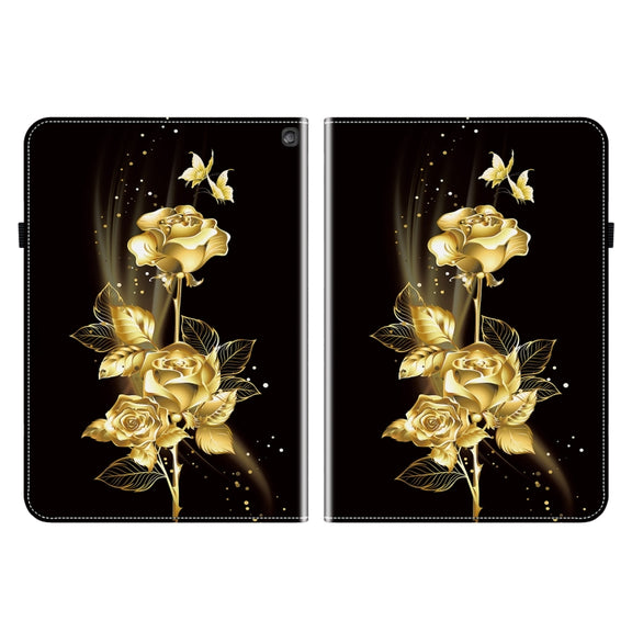 For Amazon Fire HD 10 2019/2017 Crystal Texture Painted Leather Smart Tablet Case(Gold Butterfly Rose)