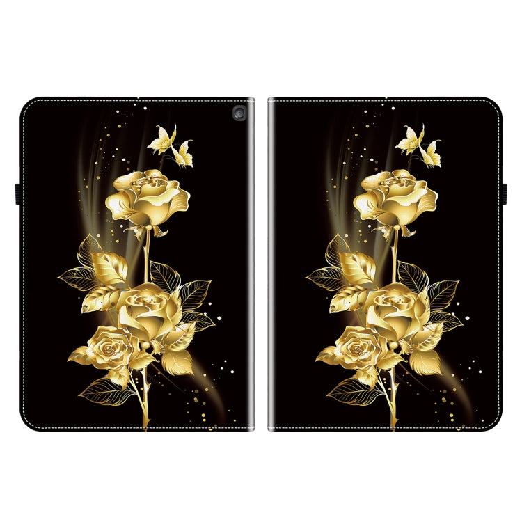 For Amazon Fire HD 10 2019/2017 Crystal Texture Painted Leather Smart Tablet Case(Gold Butterfly Rose)