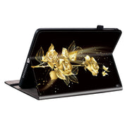 For Amazon Fire HD 10 2019/2017 Crystal Texture Painted Leather Smart Tablet Case(Gold Butterfly Rose)