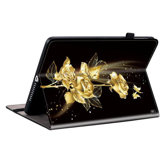 For Amazon Fire HD 10 2019/2017 Crystal Texture Painted Leather Smart Tablet Case(Gold Butterfly Rose)
