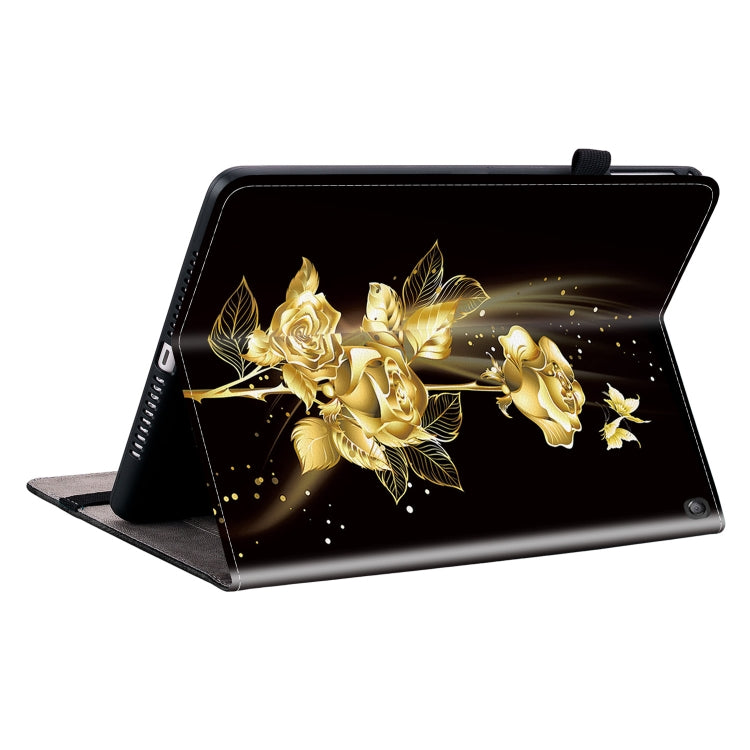 For Amazon Fire HD 10 2019/2017 Crystal Texture Painted Leather Smart Tablet Case(Gold Butterfly Rose)