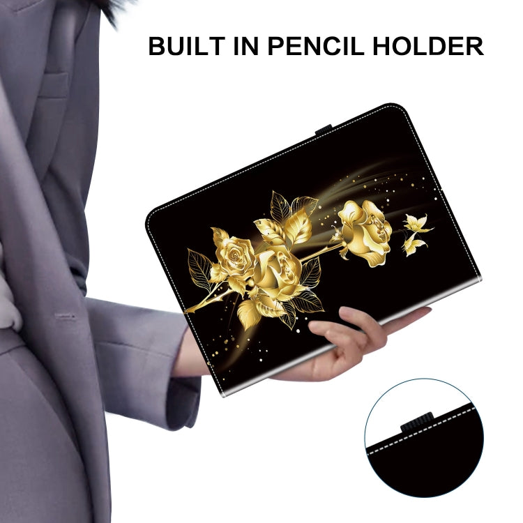 For Amazon Fire HD 10 2019/2017 Crystal Texture Painted Leather Smart Tablet Case(Gold Butterfly Rose)
