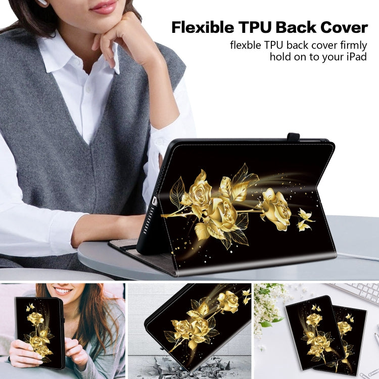 For Amazon Fire HD 10 2019/2017 Crystal Texture Painted Leather Smart Tablet Case(Gold Butterfly Rose)
