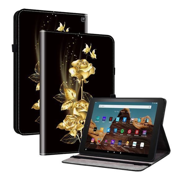 For Amazon Fire HD 10 2019/2017 Crystal Texture Painted Leather Smart Tablet Case(Gold Butterfly Rose)
