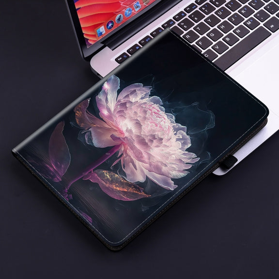 For Amazon Fire HD 10 2019/2017 Crystal Texture Painted Leather Smart Tablet Case(Purple Peony)