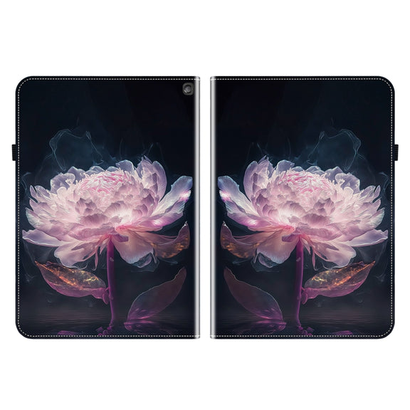 For Amazon Fire HD 10 2019/2017 Crystal Texture Painted Leather Smart Tablet Case(Purple Peony)