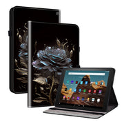 For Amazon Fire HD 10 2019/2017 Crystal Texture Painted Leather Smart Tablet Case(Black Rose)
