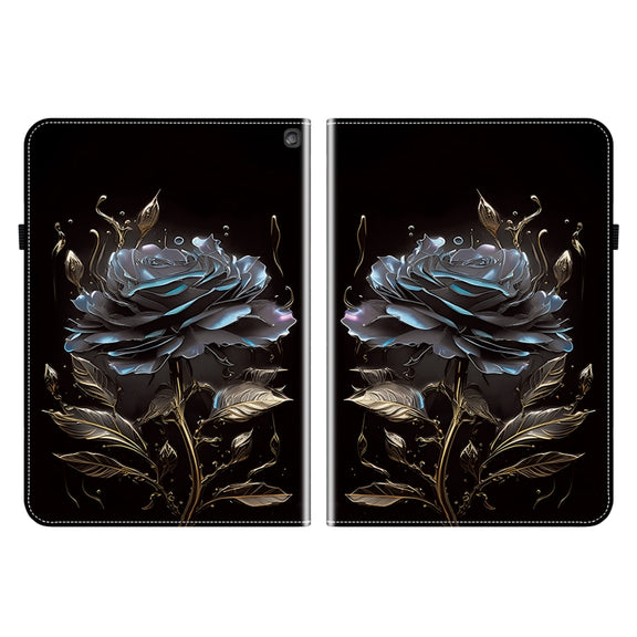 For Amazon Fire HD 10 2019/2017 Crystal Texture Painted Leather Smart Tablet Case(Black Rose)