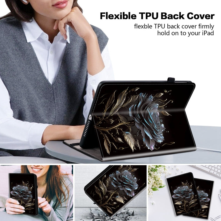 For Amazon Fire HD 10 2019/2017 Crystal Texture Painted Leather Smart Tablet Case(Black Rose)