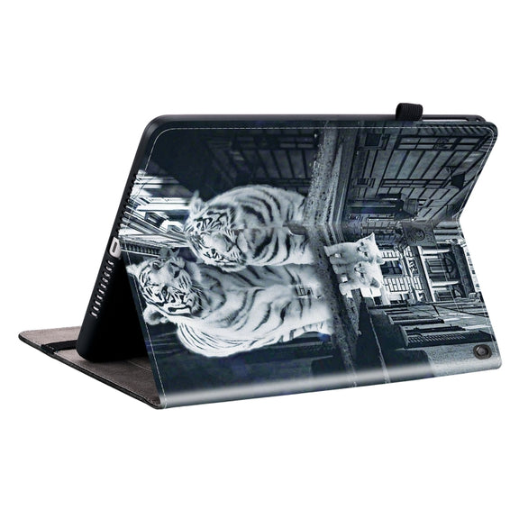 For Amazon Fire HD 10 2019/2017 Crystal Texture Painted Leather Smart Tablet Case(Cat Reflection Tiger)