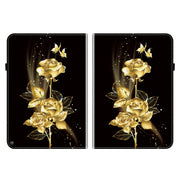 For Amazon Fire HD10 / HD10 Plus 2021 Crystal Texture Painted Leather Smart Tablet Case(Gold Butterfly Rose)