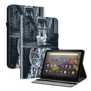 For Amazon Fire HD10 / HD10 Plus 2021 Crystal Texture Painted Leather Smart Tablet Case(Cat Reflection Tiger)