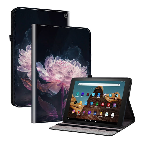For Amazon Fire HD10 2023 Crystal Texture Painted Leather Tablet Case(Purple Peony)