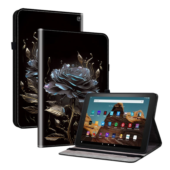 For Amazon Fire HD10 2023 Crystal Texture Painted Leather Tablet Case(Black Rose)