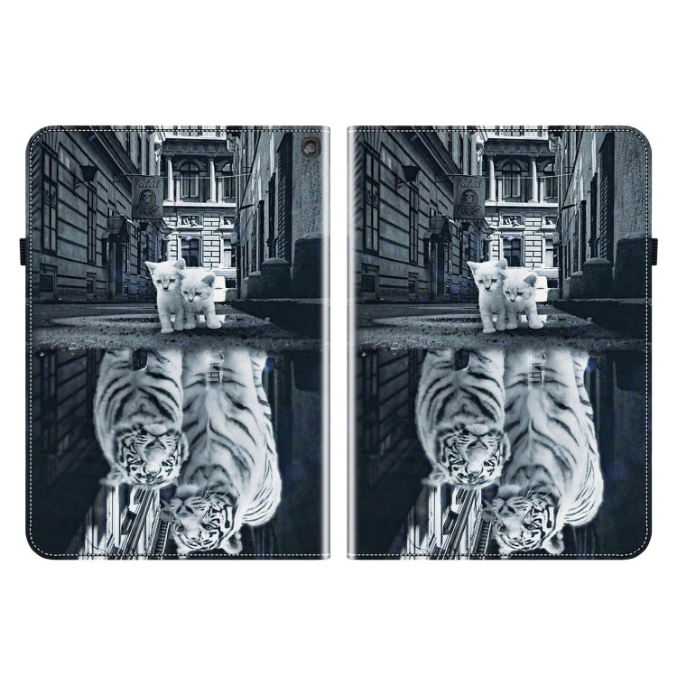 For Amazon Fire HD10 2023 Crystal Texture Painted Leather Tablet Case(Cat Reflection Tiger)