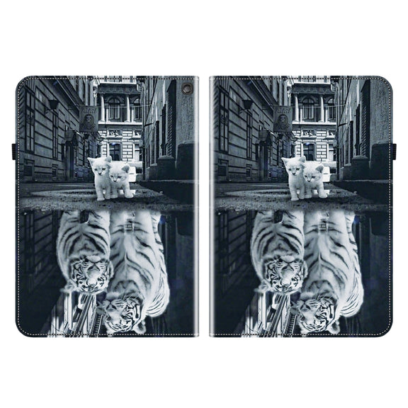 For Amazon Fire HD10 2023 Crystal Texture Painted Leather Tablet Case(Cat Reflection Tiger)