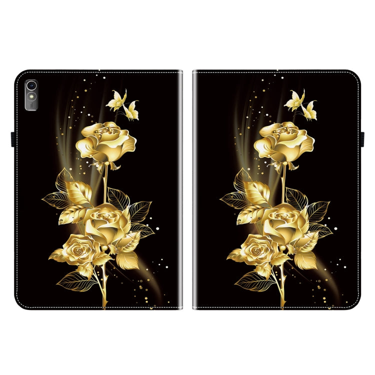 For Lenovo Tab M10 5G 2023 Crystal Texture Painted Leather Tablet Case(Gold Butterfly Rose)
