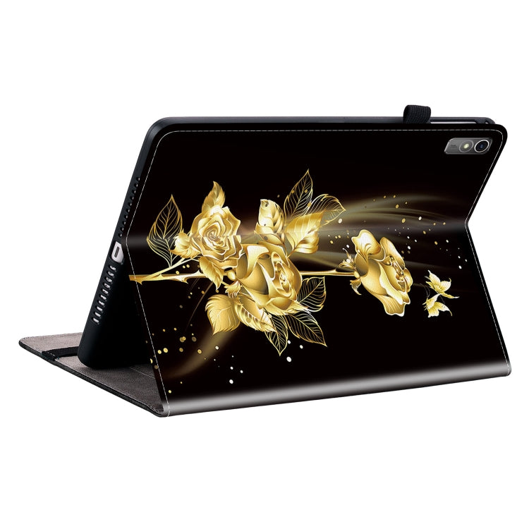 For Lenovo Tab M10 5G 2023 Crystal Texture Painted Leather Tablet Case(Gold Butterfly Rose)