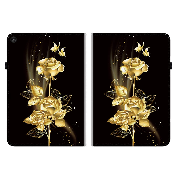 For Lenovo Tab M10 10.1 3rd Gen Crystal Texture Painted Leather Tablet Case(Gold Butterfly Rose)