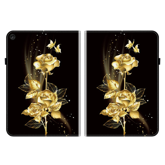 For Lenovo Tab M10 10.1 3rd Gen Crystal Texture Painted Leather Tablet Case(Gold Butterfly Rose)