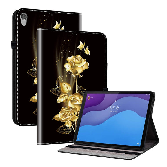 For Lenovo Tab M10 HD Gen2 Crystal Texture Painted Leather Tablet Case(Gold Butterfly Rose)