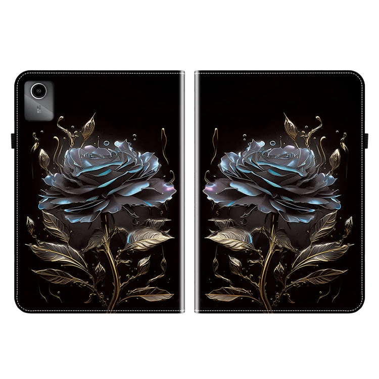 For Lenovo Tab M11/ Xiaoxin Pad 11 2024 Crystal Texture Painted Leather Tablet Case(Black Rose)