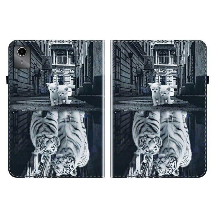 For Lenovo Tab M11/ Xiaoxin Pad 11 2024 Crystal Texture Painted Leather Tablet Case(Cat Reflection Tiger)