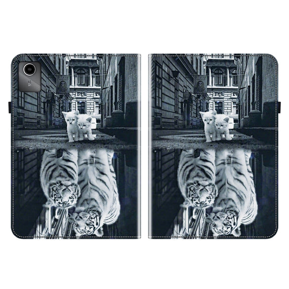 For Lenovo Tab M11/ Xiaoxin Pad 11 2024 Crystal Texture Painted Leather Tablet Case(Cat Reflection Tiger)