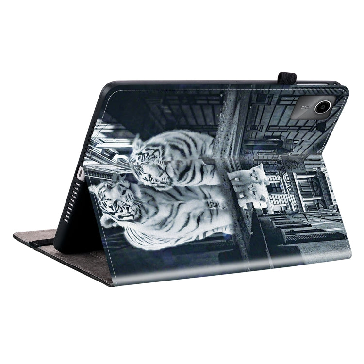 For Lenovo Tab M11/ Xiaoxin Pad 11 2024 Crystal Texture Painted Leather Tablet Case(Cat Reflection Tiger)