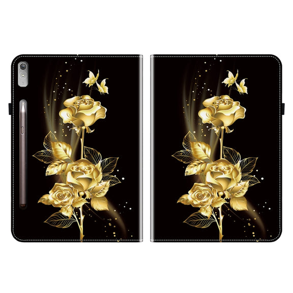 For Lenovo Tab P11 Pro Gen 2 11.2 Crystal Texture Painted Leather Tablet Case(Gold Butterfly Rose)
