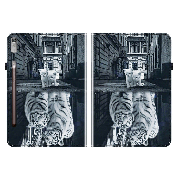 For Lenovo Tab P11 Pro Gen 2 11.2 Crystal Texture Painted Leather Tablet Case(Cat Reflection Tiger)
