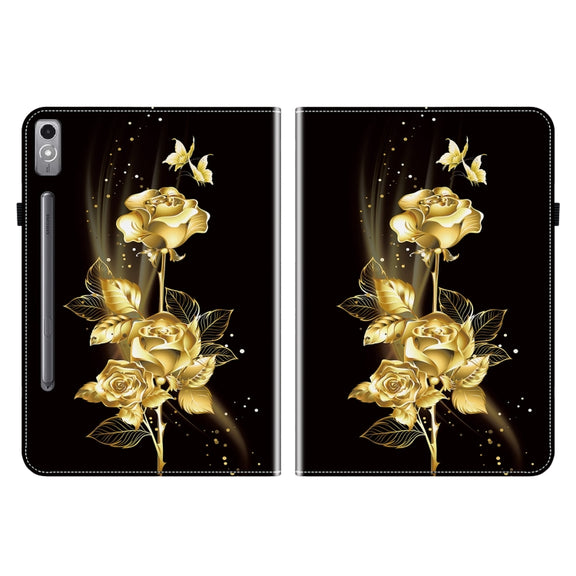 For Lenovo Tab P12 12.7 Crystal Texture Painted Leather Tablet Case(Gold Butterfly Rose)